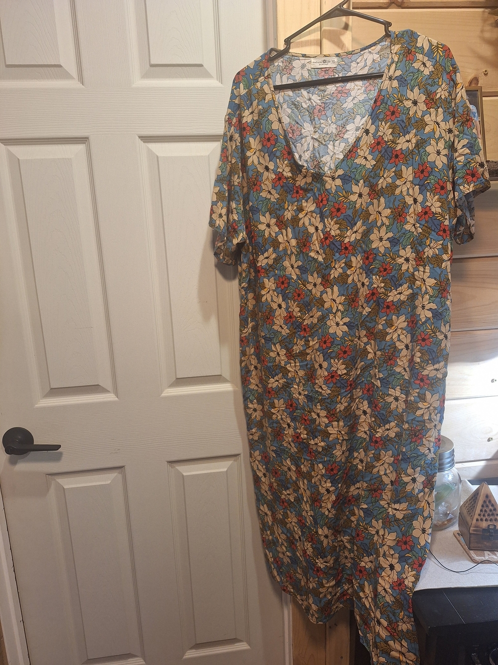 NATURAL LIFE Blue Floral Maxi Dress with Cream & Red Blooms